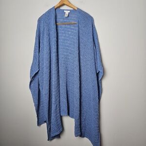 J. JILL Blue Sweater Open Shall Summer‎ Lightweight Cotton Knit Mature Modest OS